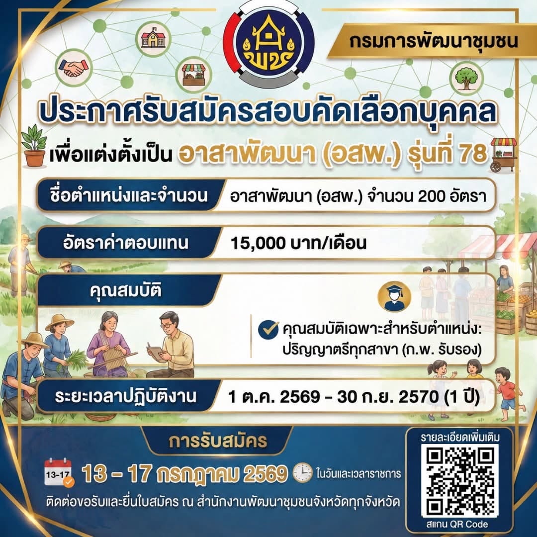 สพอ.วังน้ำเย็น ขอประชาสัมพันธืการรับสมัครอาสาพัฒนา (อสพ.) รุ่นที่ 78